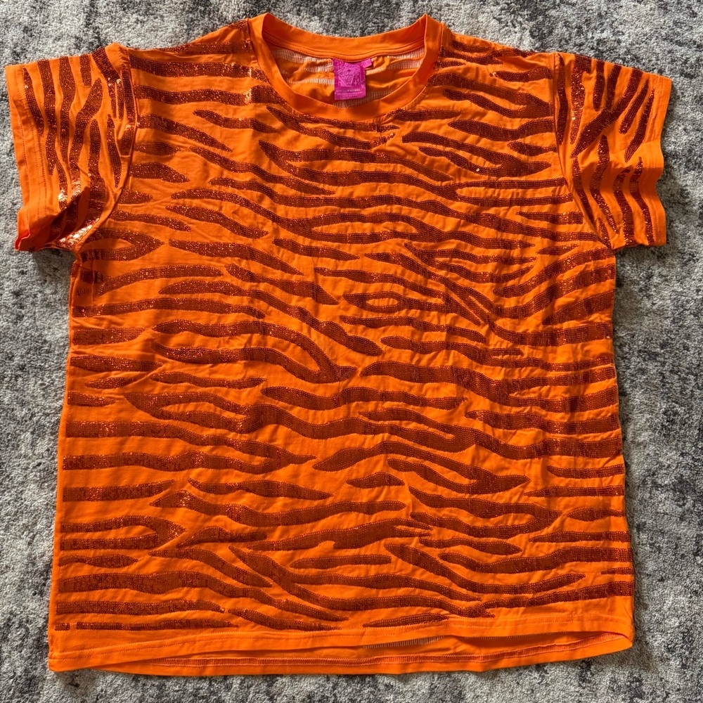 QUEEN OF SPARKLES Orange Tiger Print Tee